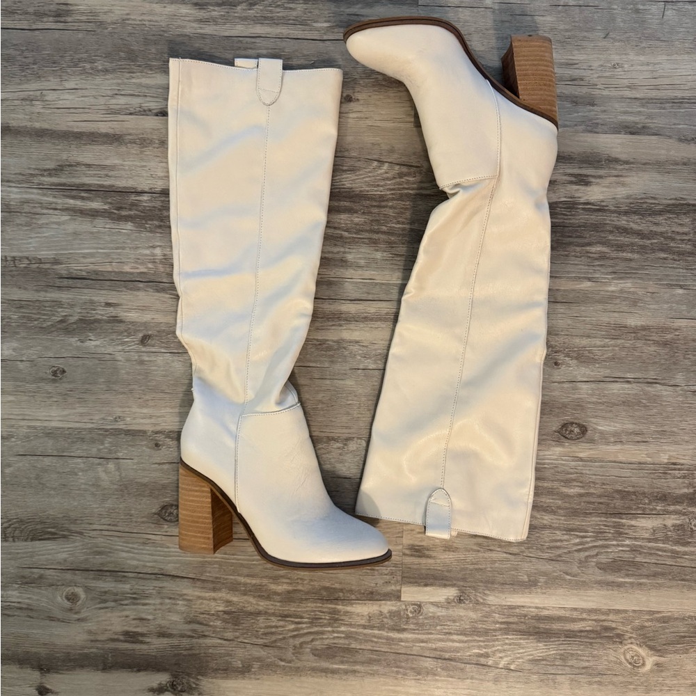 Cream colored Knee-High Boots